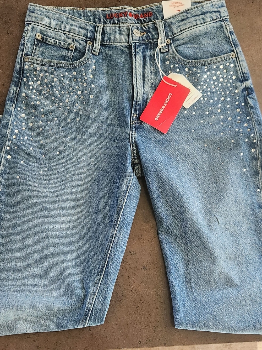 Lucky Brand Women’s Jeans Boy Mid Rise Relaxed Straight Distressed 6/28 R NWT